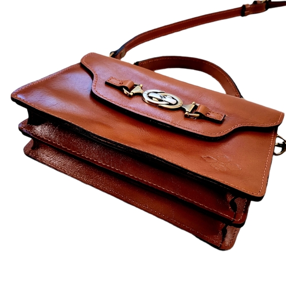 Patricia Nash Cognac Leather Top Handle Satchel Handbag With Crossbody Strap - Picture 12 of 12